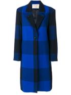 Maison Kitsuné Checked Single Breasted Coat - Blue