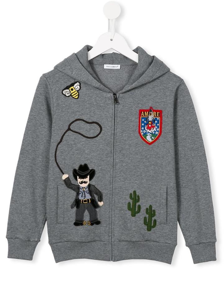 Dolce & Gabbana Kids Western Patch Hoodie, Boy's, Size: 10 Yrs, Grey