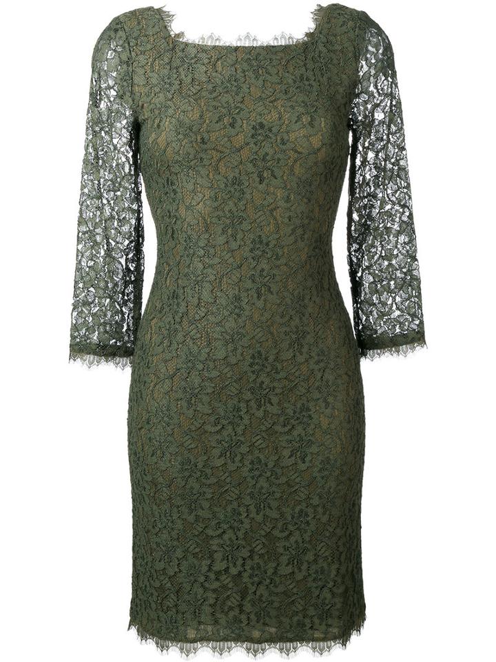 Diane Von Furstenberg Lace Fitted Dress, Women's, Size: 6, Green, Rayon/nylon/viscose/silk