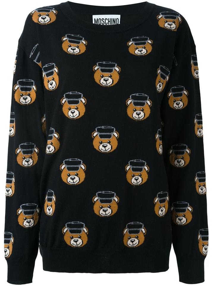 Moschino Teddy Jacquard Jumper, Women's, Size: Small, Black, Virgin Wool