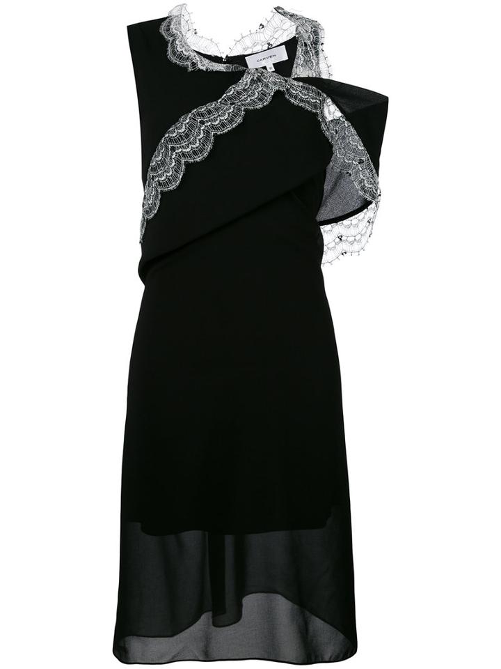 Carven Lace Trim Asymmetric Evening Dress, Women's, Size: 40, Black, Polyester