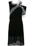 Carven Lace Trim Asymmetric Evening Dress, Women's, Size: 40, Black, Polyester