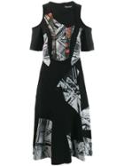 Alexander Mcqueen Cold Shoulder Printed Dress - Black