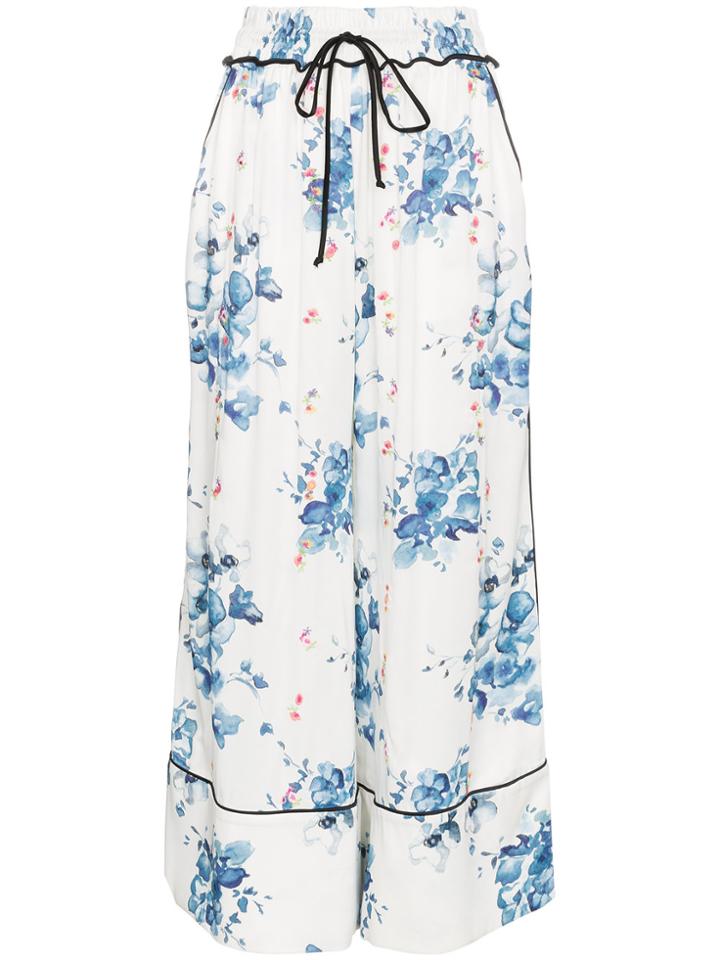 Off-white Floral Print Wide-leg Pyjama Trousers