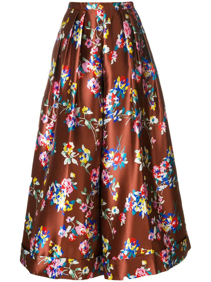 Delpozo Floral Print Flared Trousers - Brown