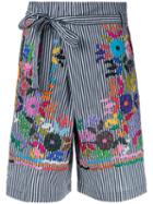 P.a.r.o.s.h. - Flower-embroidered Striped Shorts - Women - Cotton/polyamide/spandex/elastane - Xs, Black, Cotton/polyamide/spandex/elastane
