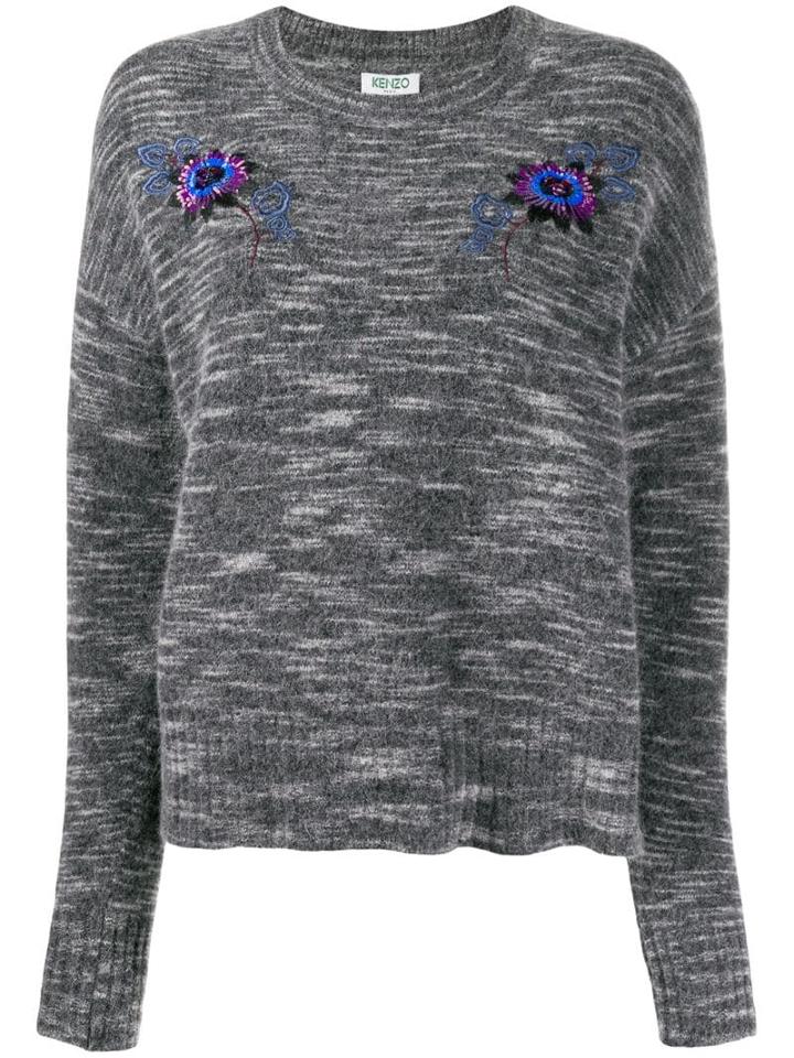 Kenzo Sequin Embroidered Crew Neck Sweater - Grey
