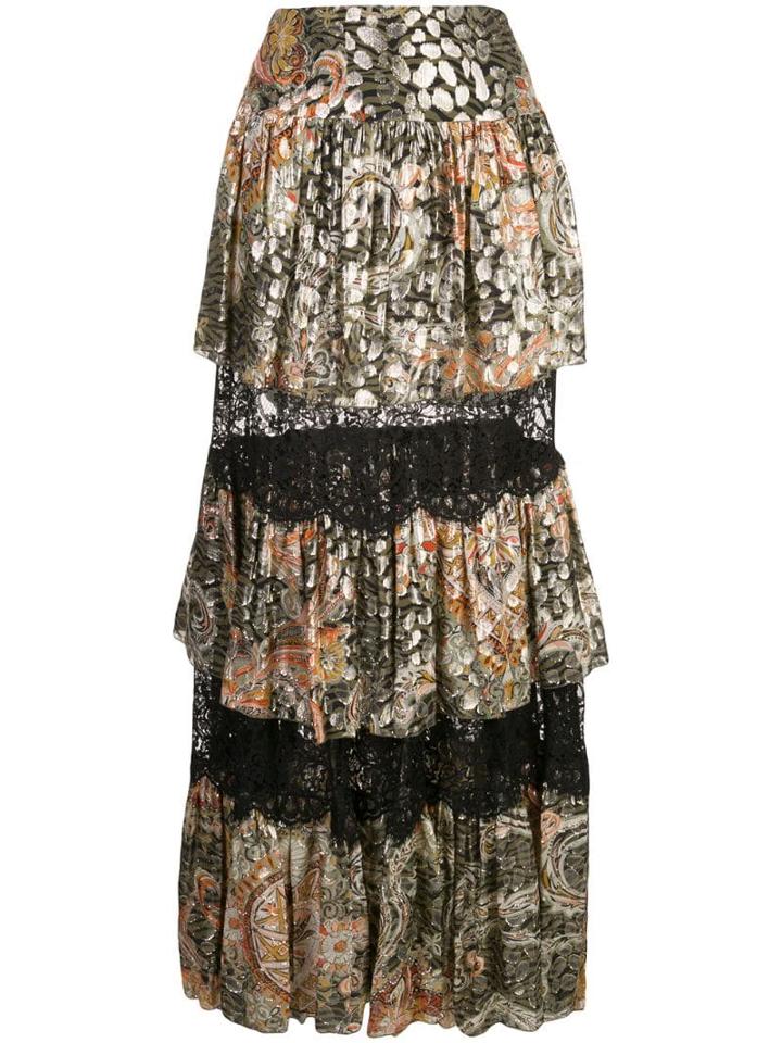 Dundas Tiered Floral Lace Skirt - Green