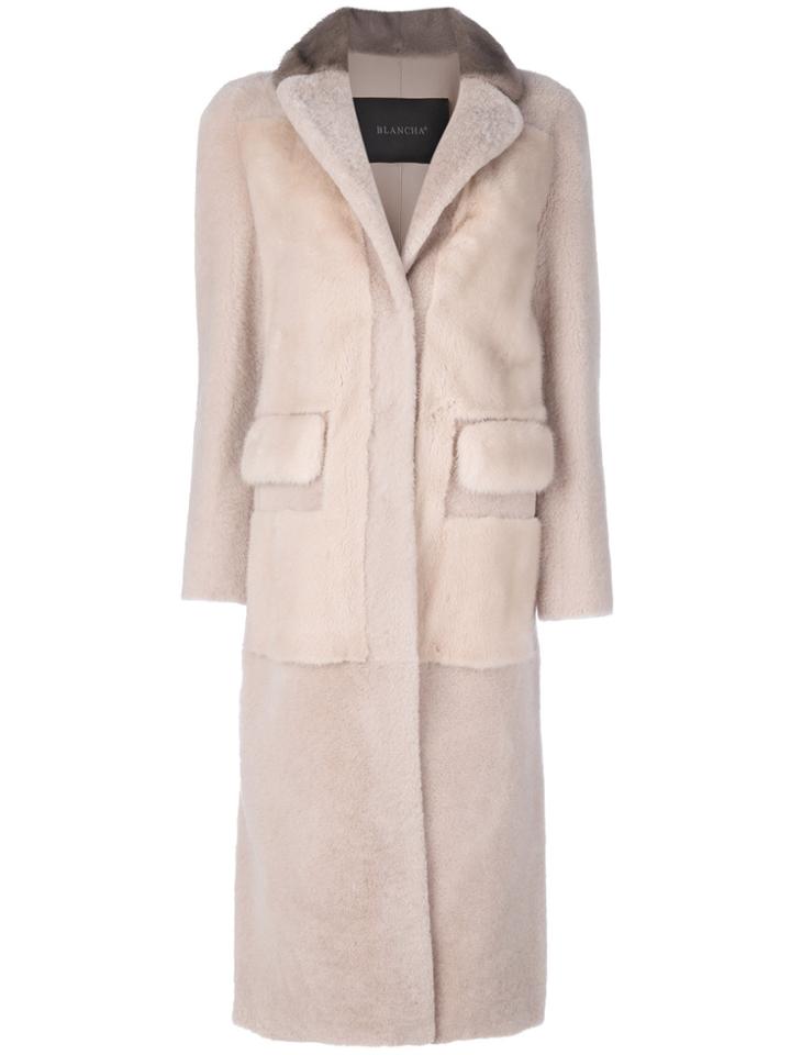 Blancha Fur Long Coat - Nude & Neutrals