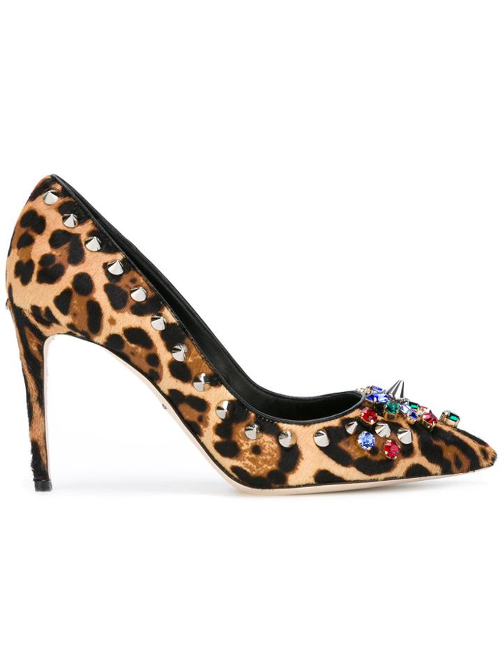 Dolce & Gabbana Embellished Leopard Print Pumps - Brown