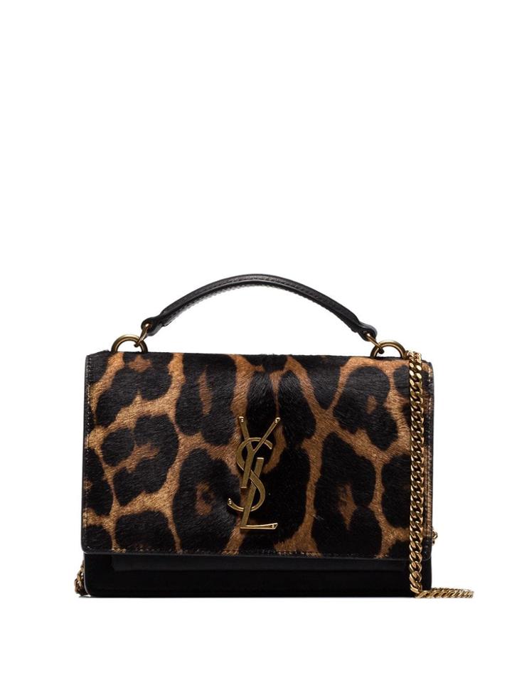 Saint Laurent Black Sunset Mini Leopard Print Calf Hair Handbag