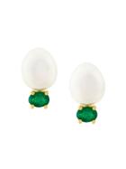 Wouters & Hendrix Gold 18kt Gold, Pearl And Emerald Stud Earrings -