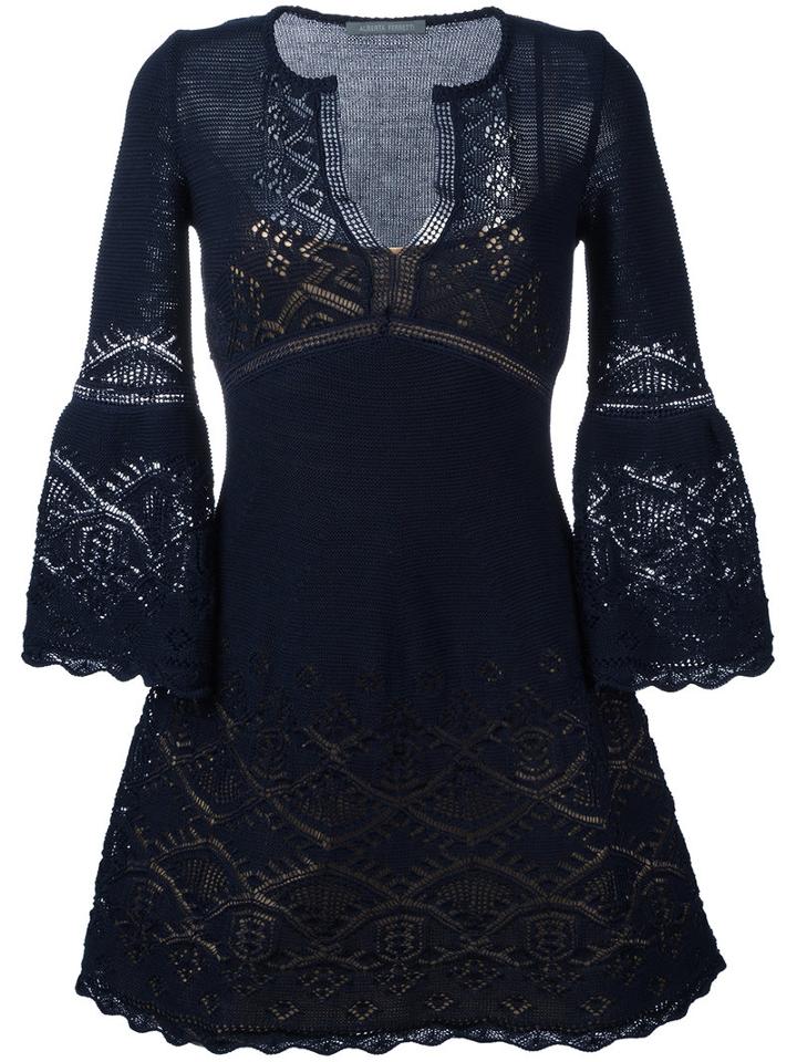 Alberta Ferretti Crochet V-neck Dress, Women's, Size: 44, Blue, Cotton/polyester