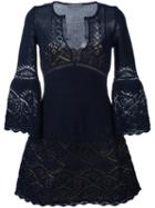 Alberta Ferretti Crochet V-neck Dress, Women's, Size: 44, Blue, Cotton/polyester