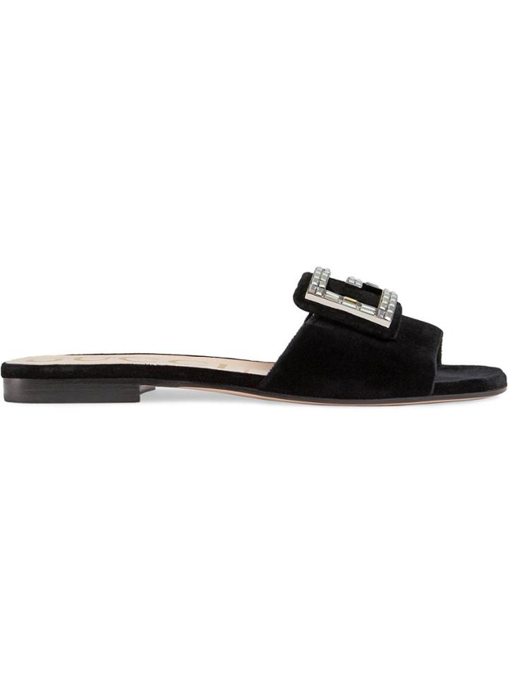 Gucci Velvet Slide With Crystal G - Black