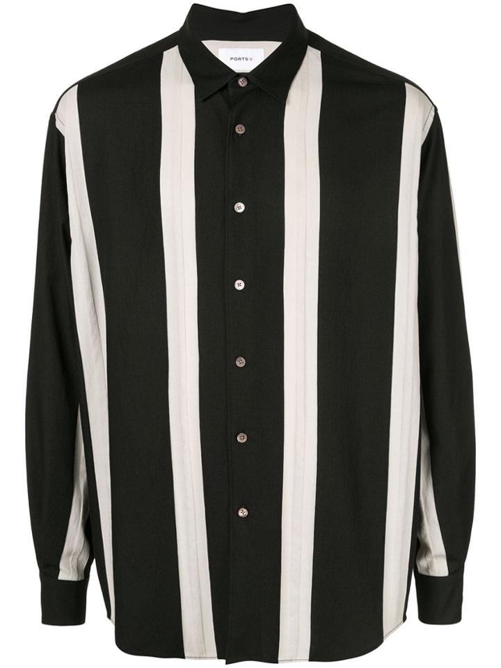 Ports V Vertical Stripe Button-up Shirt - Black
