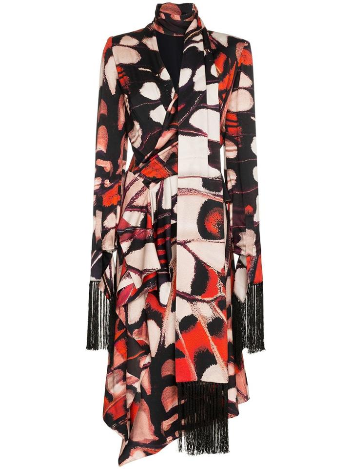 Alexander Mcqueen Fringed Long-sleeve Midi Dress - Black