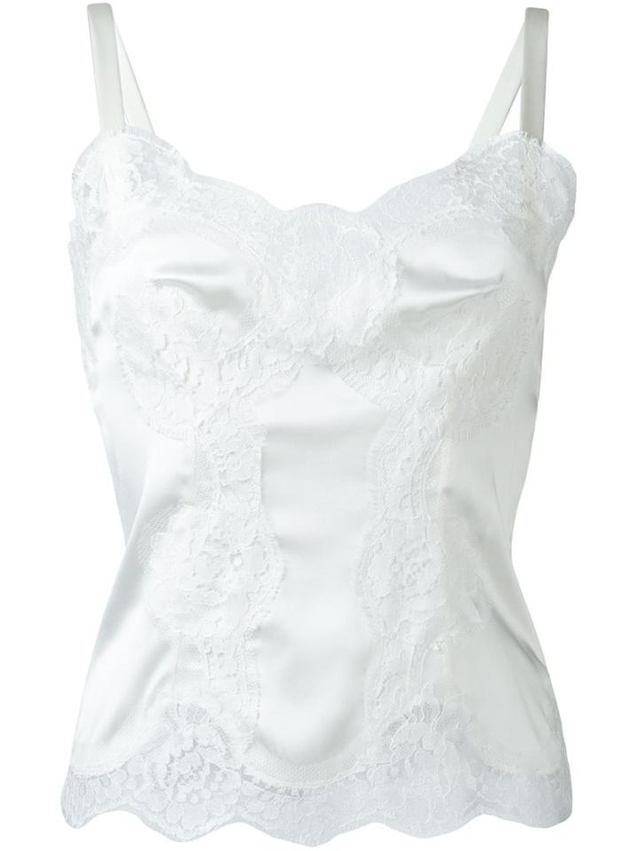 Dolce & Gabbana Lace Detail Cami Top, Women's, Size: 42, White, Silk/cotton/polyamide/spandex/elastane