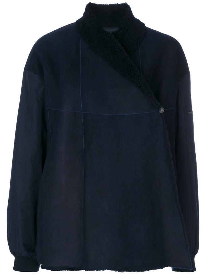 Drome - Lined Asymmetric Coat - Women - Lamb Skin/polyester/viscose/pbt Elite - S, Blue, Lamb Skin/polyester/viscose/pbt Elite