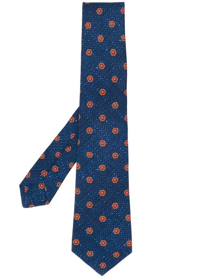 Kiton Geometric Pattern Silk Tie - Blue