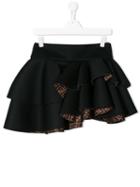 Fendi Kids Logo Print Ruffle Skirt - Black