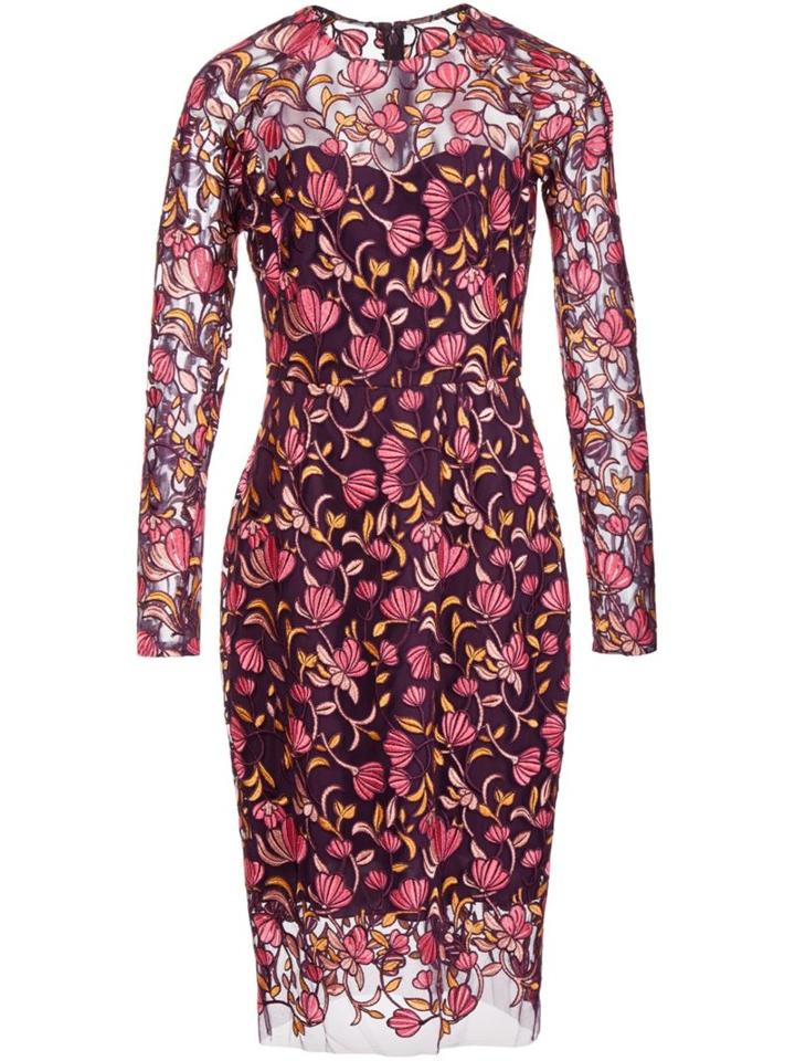 Lela Rose Sheer Floral Embroidery Dress