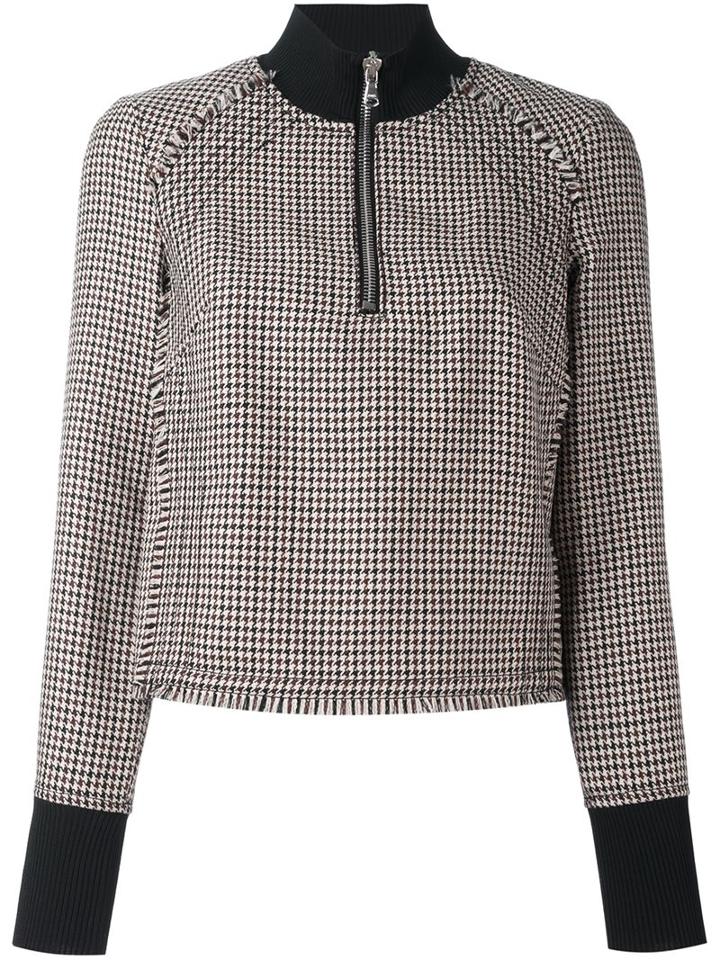 3.1 Phillip Lim Longsleeved Houndstooth Top, Women's, Size: 2, Brown, Spandex/elastane/viscose/wool