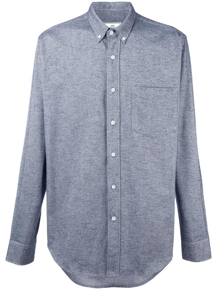 Button Down Collar Shirt, Men's, Size: 41, Blue, Cotton, Ami Alexandre Mattiussi