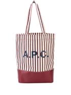 A.p.c. Striped Logo Tote - White