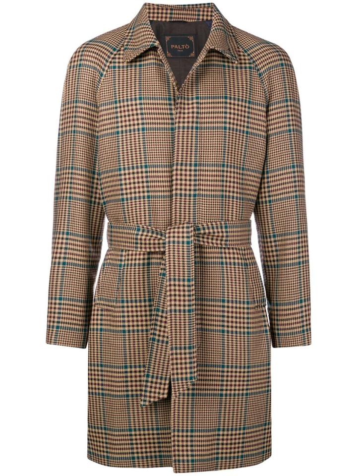 Paltò Checked Belted Coat - Brown