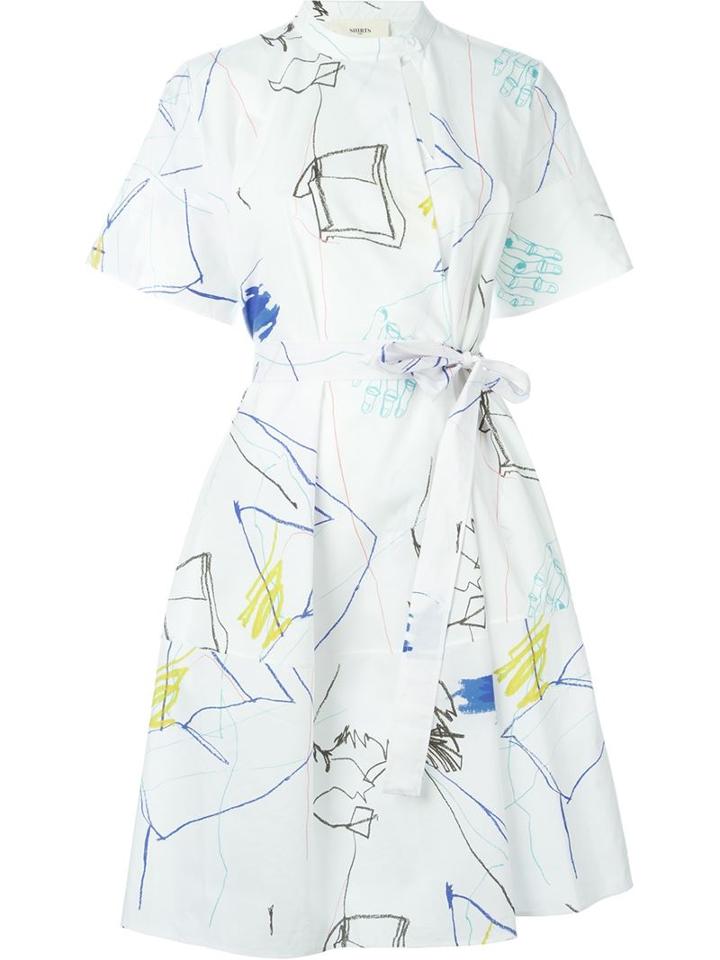 Ports 1961 Drawings Wrap Dress, Women's, Size: 42, White, Cotton