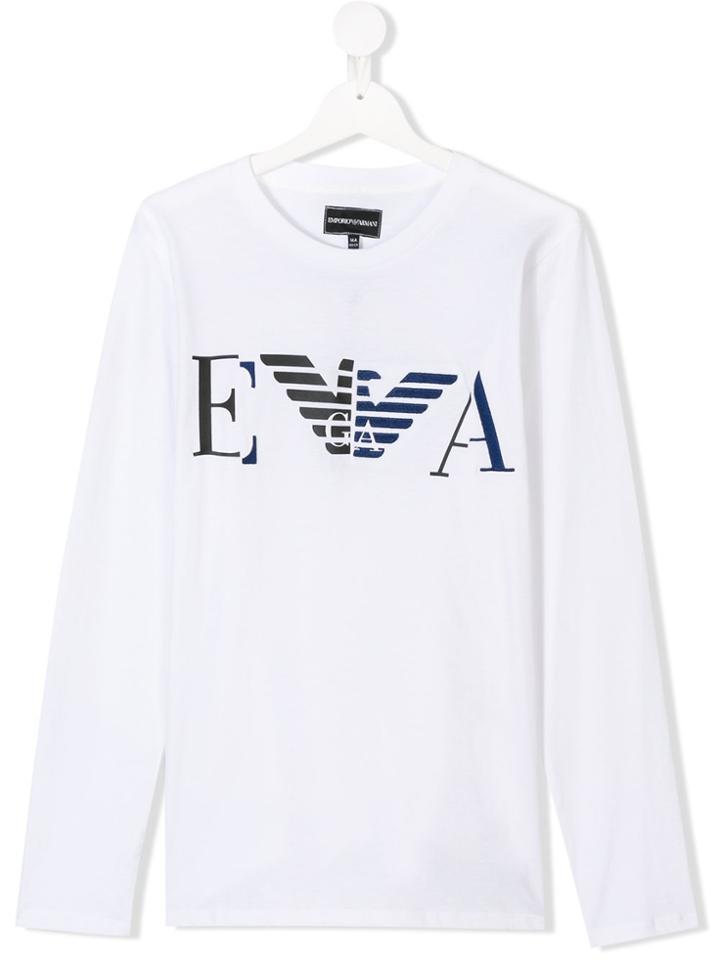 Emporio Armani Kids Teen Long-sleeve Logo T-shirt - White