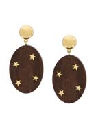 Eshvi Star Embellished Wooden Drop Earrings - Brown