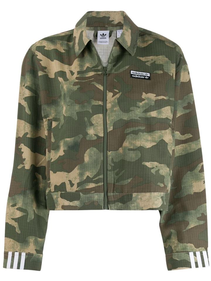 Adidas Camouflage-print Collared Jacket - Green