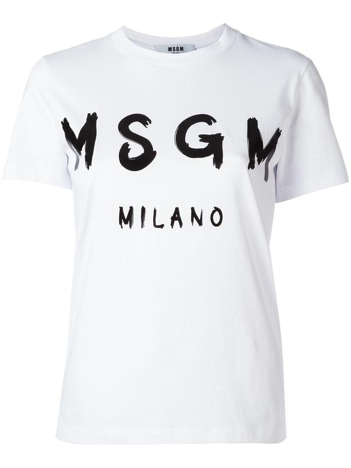 Msgm Logo Print T-shirt, Size: Xs, White, Cotton