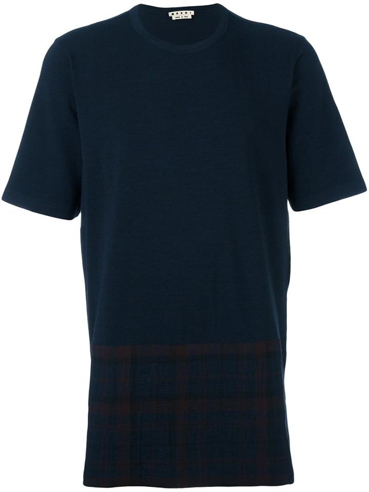 Marni Check Panel T-shirt, Men's, Size: 48, Blue, Spandex/elastane/wool/virgin Wool