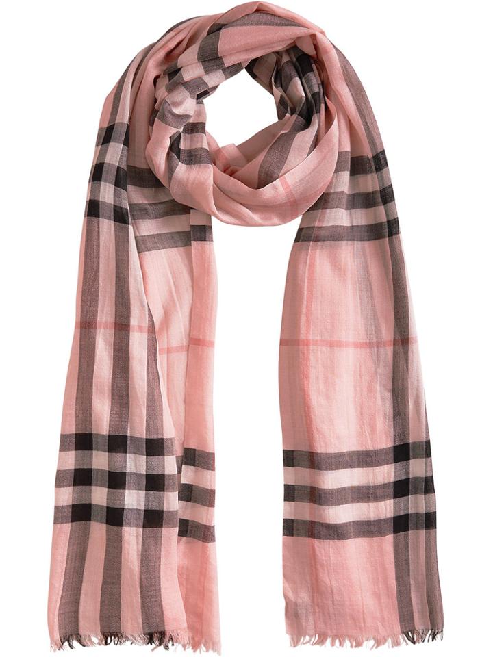 Burberry Lightweight Check Wool And Silk Scarf - Pink & Purple