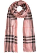Burberry Lightweight Check Wool And Silk Scarf - Pink & Purple