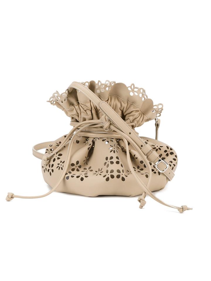 Simone Rocha Perforated Drawstring Bag, Women's, Nude/neutrals, Leather