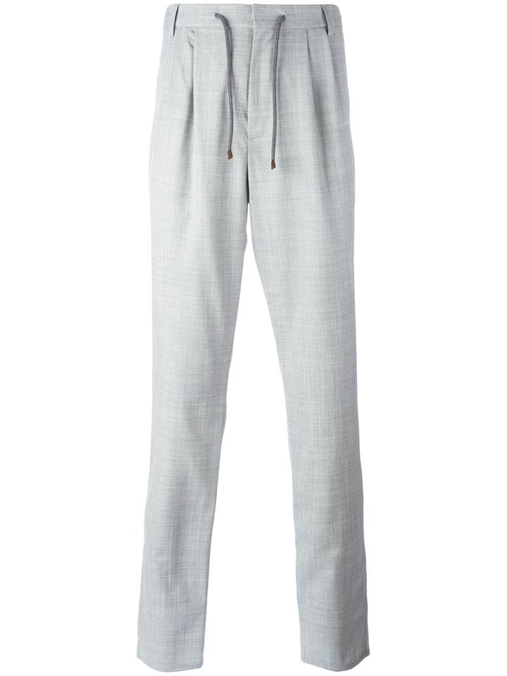 Brunello Cucinelli Pleat Detail Trousers, Men's, Size: 48, Grey, Cotton/wool/viscose/cupro