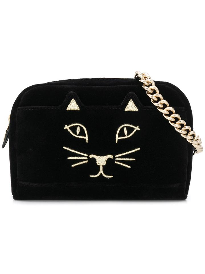 Charlotte Olympia Embroidered Kitty Satchel - Black