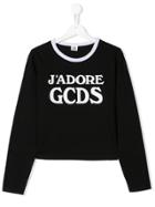Gcds Kids Teen J'adore Logo Print Top - Black