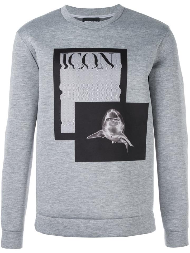 Emporio Armani 'icon' Print Sweatshirt, Men's, Size: Large, Grey, Polyester/viscose
