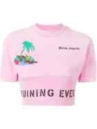 Palm Angels Palm Island-print Cropped T-shirt - Pink & Purple