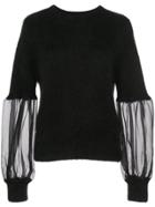Cynthia Rowley Organza Sleeve Sweater - Black