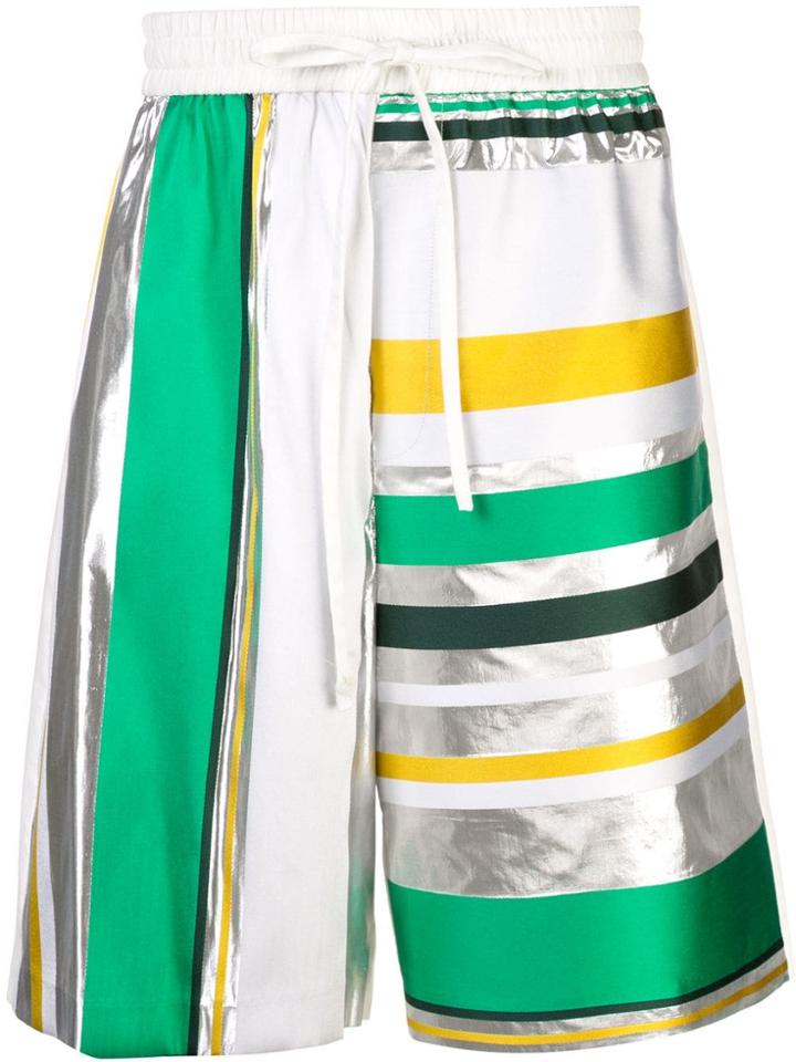 Prabal Gurung Metallic Stripe Track Shorts - White