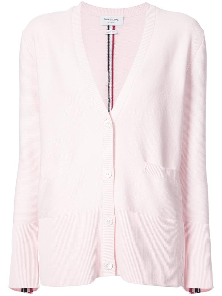 Thom Browne Intarsia Signature Strip Cardigan - Pink & Purple