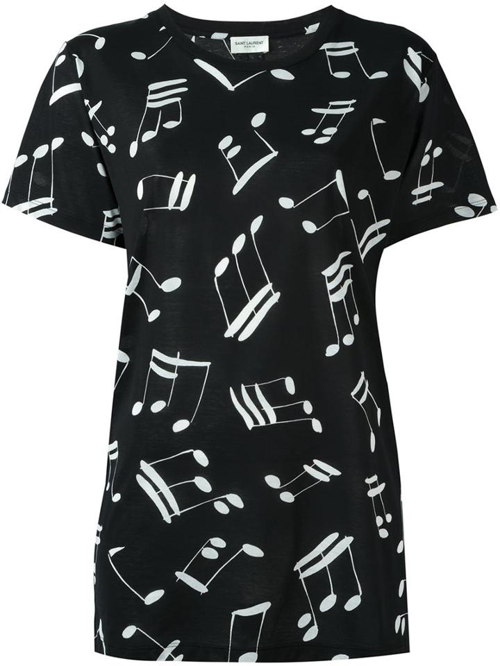 Saint Laurent Music Note Printed T-shirt, Women's, Size: Large, Black, Cotton