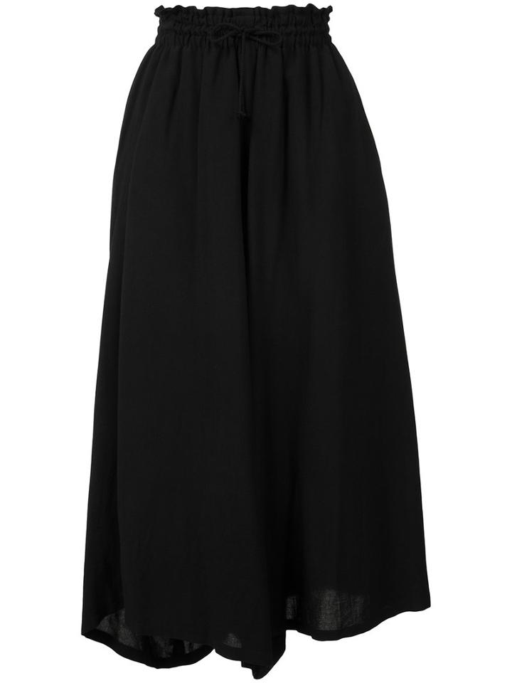 Y's Wide-legged Cropped Trousers, Women's, Size: 2, Black, Polyester/rayon