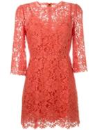 Dolce & Gabbana Floral Lace Fitted Dress, Women's, Size: 46, Yellow/orange, Cotton/viscose/polyamide/polyamide